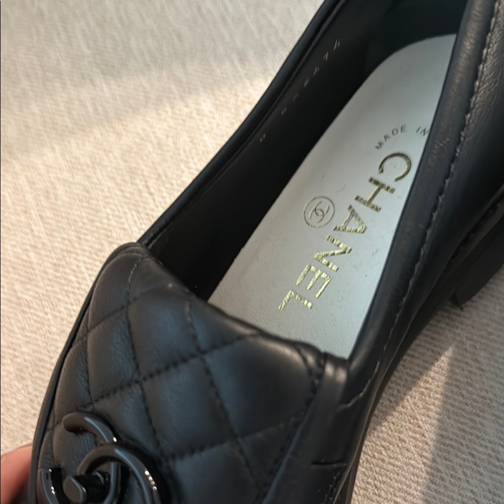 CHANEL Black Quilted Leather Loafers - Picture 2 of 8